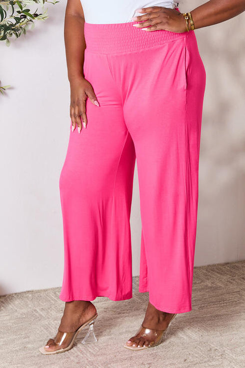 Double Take Full Size Smocked Wide Waistband Wide Leg Pants - LISA MARIE BOUTIQUE