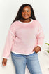 Double Take Contrast Detail Dropped Shoulder Knit Top - LISA MARIE BOUTIQUE