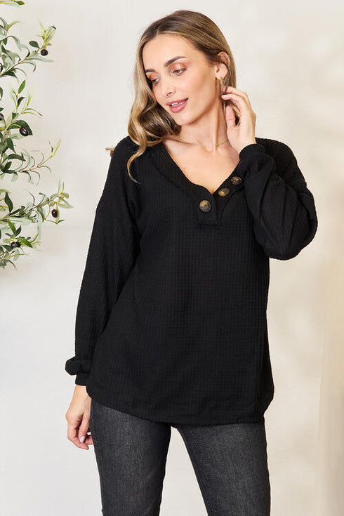 Zenana Buttoned Long Sleeve Blouse - LISA MARIE BOUTIQUE
