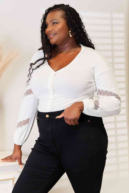Double Take V-Neck Dropped Shoulder Blouse - LISA MARIE BOUTIQUE