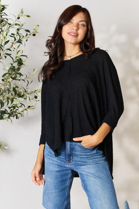 Zenana Round Neck High-Low Slit Knit Top - LISA MARIE BOUTIQUE
