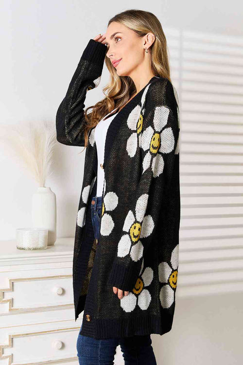 Double Take Floral Button Down Longline Cardigan - LISA MARIE BOUTIQUE