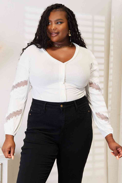 Double Take V-Neck Dropped Shoulder Blouse - LISA MARIE BOUTIQUE