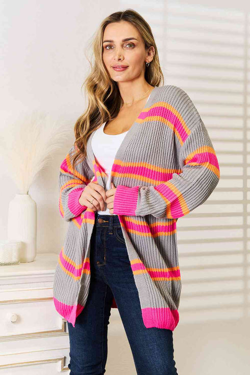 Woven Right Ribbed Long Sleeve Cardigan - LISA MARIE BOUTIQUE