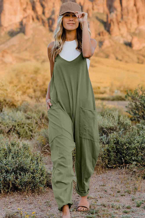 Double Take V-Neck Sleeveless Jumpsuit with Pocket - LISA MARIE BOUTIQUE