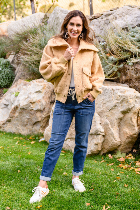 Don't Stress Oversized Collar Sherpa Jacket In Taupe - LISA MARIE BOUTIQUE