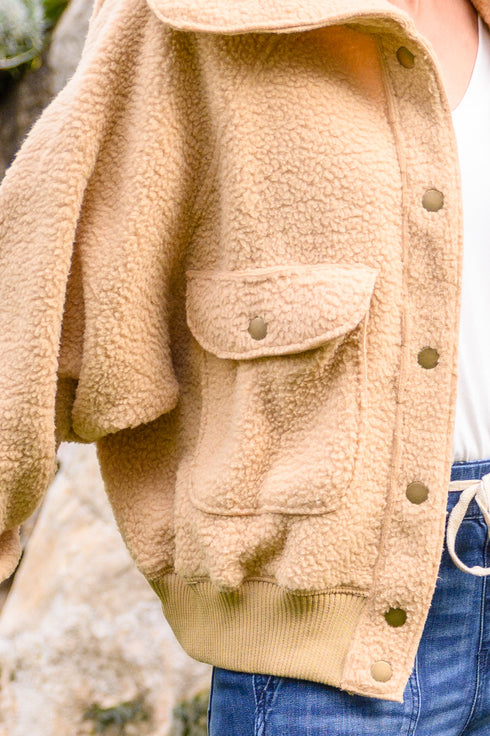 Don't Stress Oversized Collar Sherpa Jacket In Taupe - LISA MARIE BOUTIQUE