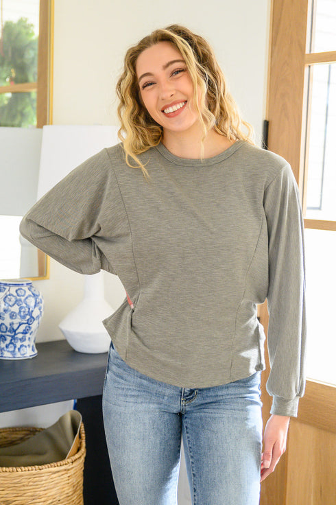 Long Sleeve Solid Knit Open Back Top In Olive - LISA MARIE BOUTIQUE
