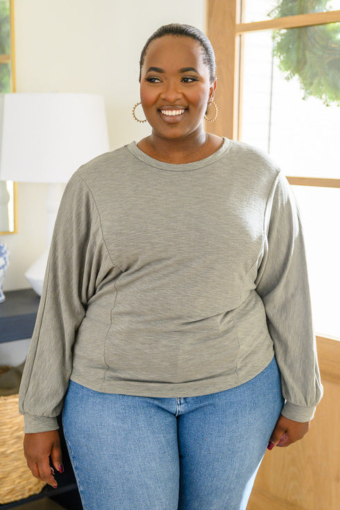 Long Sleeve Solid Knit Open Back Top In Olive - LISA MARIE BOUTIQUE