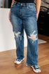Judy Blue Rose High Rise 90's Straight Jeans in Dark Wash