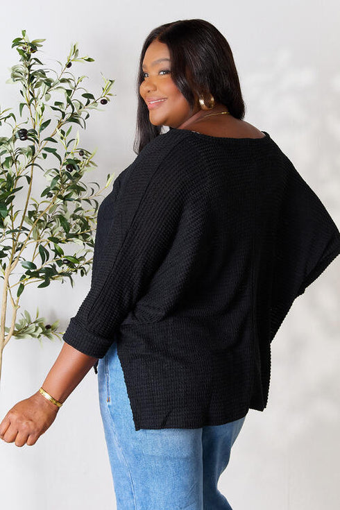 Zenana Round Neck High-Low Slit Knit Top - LISA MARIE BOUTIQUE