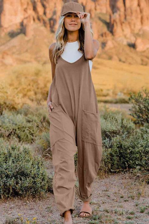 Double Take V-Neck Sleeveless Jumpsuit with Pocket - LISA MARIE BOUTIQUE