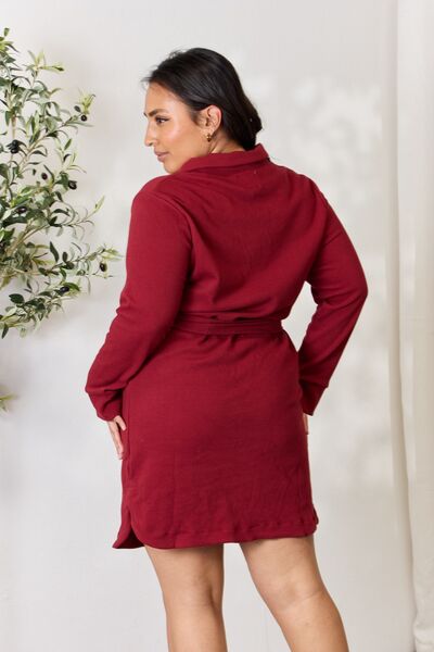 Culture Code Tie Front Half Zip Long Sleeve Shirt Dress - LISA MARIE BOUTIQUE
