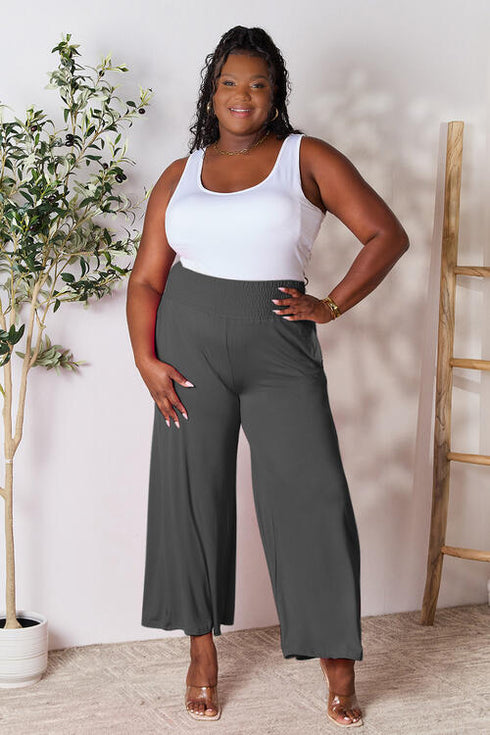 Double Take Full Size Smocked Wide Waistband Wide Leg Pants - LISA MARIE BOUTIQUE