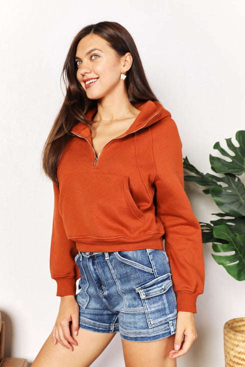 Double Take Half-Zip Long Sleeve Hoodie - LISA MARIE BOUTIQUE