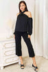 Double Take Grecian Cold Shoulder Long Sleeve Blouse - LISA MARIE BOUTIQUE