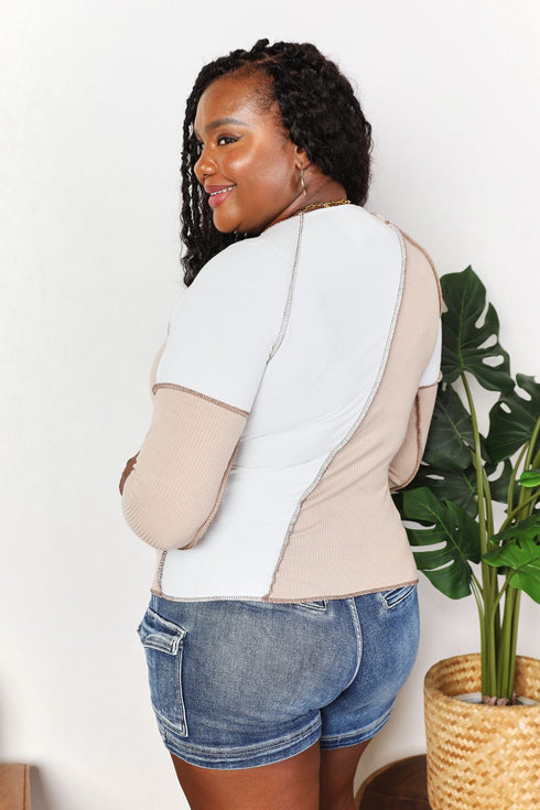 Double Take Color Block Exposed Seam Top - LISA MARIE BOUTIQUE
