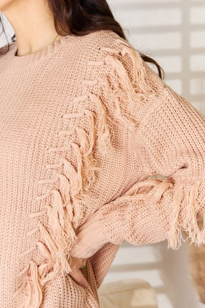 And The Why Tassel Detail Long Sleeve Sweater - LISA MARIE BOUTIQUE