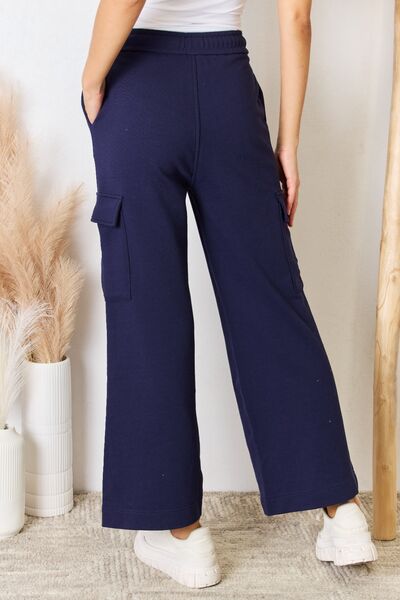 RISEN Drawstring Relaxed Cargo Wide Leg Pants - LISA MARIE BOUTIQUE