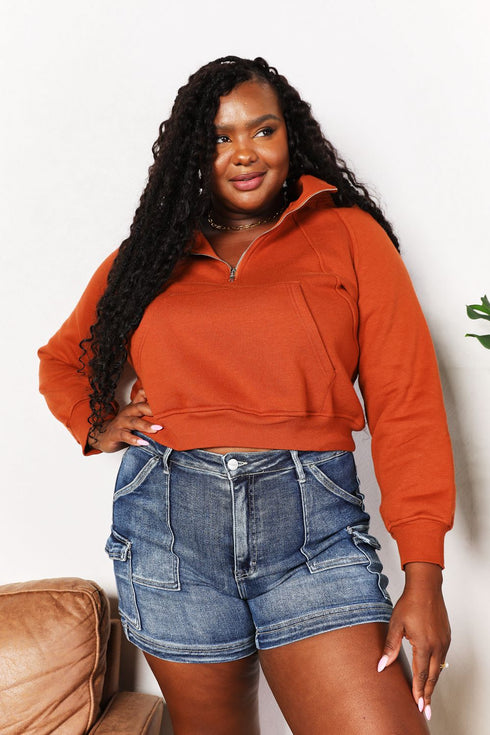 Double Take Half-Zip Long Sleeve Hoodie - LISA MARIE BOUTIQUE
