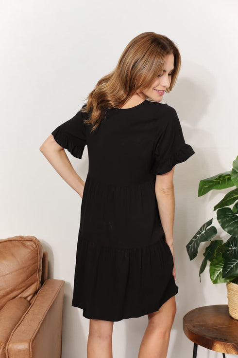 Double Take V-Neck Flounce Sleeve Tiered Dress - LISA MARIE BOUTIQUE