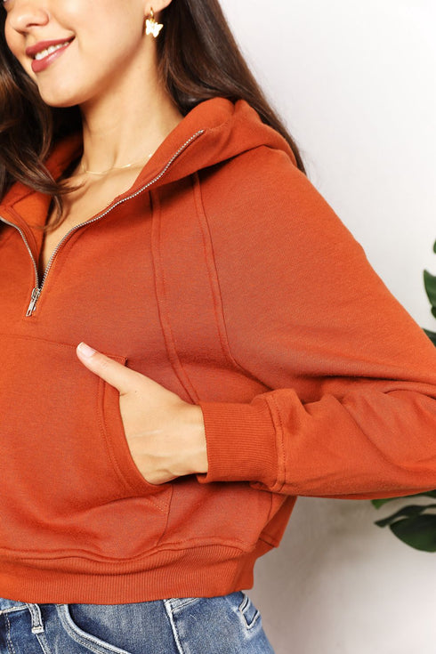 Double Take Half-Zip Long Sleeve Hoodie - LISA MARIE BOUTIQUE