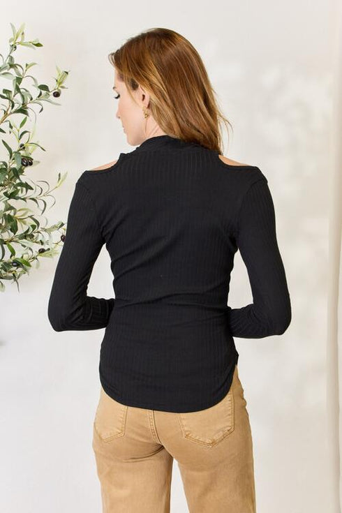 Culture Code Ribbed Surplice Cold Shoulder Top - LISA MARIE BOUTIQUE