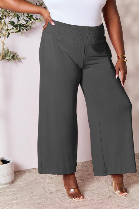 Double Take Full Size Smocked Wide Waistband Wide Leg Pants - LISA MARIE BOUTIQUE