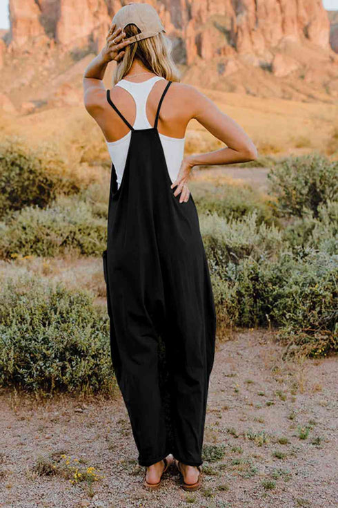 Double Take V-Neck Sleeveless Jumpsuit with Pocket - LISA MARIE BOUTIQUE
