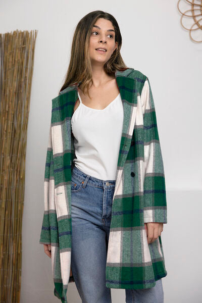 Plaid Button Up Lapel Collar Coat - LISA MARIE BOUTIQUE