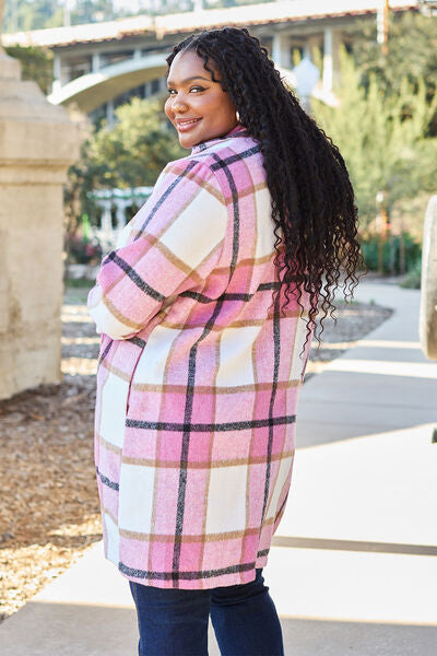 Plaid Button Up Lapel Collar Coat - LISA MARIE BOUTIQUE
