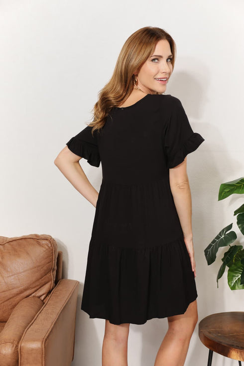 Double Take V-Neck Flounce Sleeve Tiered Dress - LISA MARIE BOUTIQUE