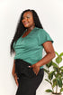 Double Take Ruched V-Neck Short Sleeve T-Shirt - LISA MARIE BOUTIQUE