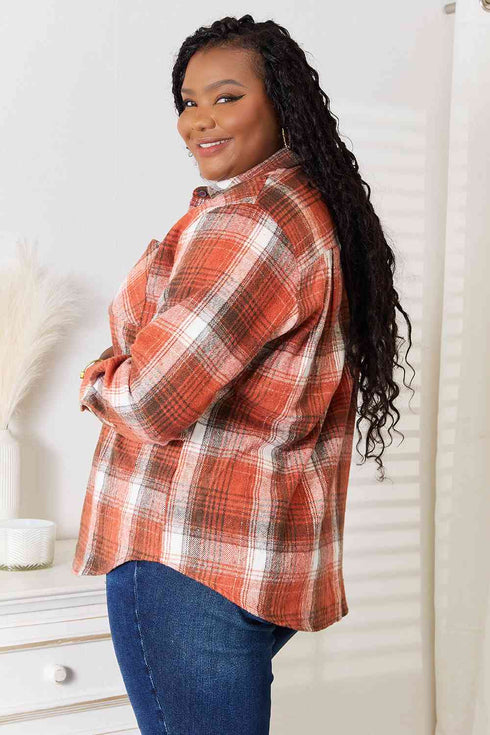 Double Take Plaid Collared Neck Long Sleeve Shirt - LISA MARIE BOUTIQUE