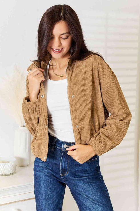 Double Take Long Sleeve Dropped Shoulder Jacket - LISA MARIE BOUTIQUE