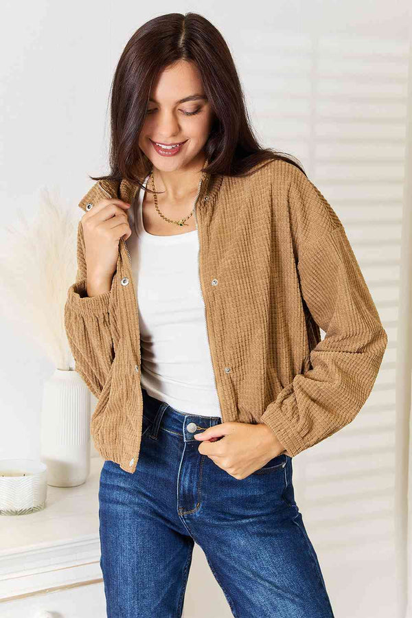 Double Take Long Sleeve Dropped Shoulder Jacket - LISA MARIE BOUTIQUE