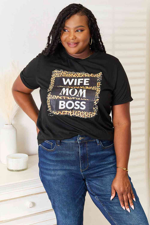 Simply Love WIFE MOM BOSS Leopard Graphic T-Shirt - LISA MARIE BOUTIQUE