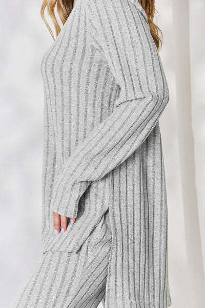 Cozy Basic Bae Top and Wide Leg Pants Set - LISA MARIE BOUTIQUE