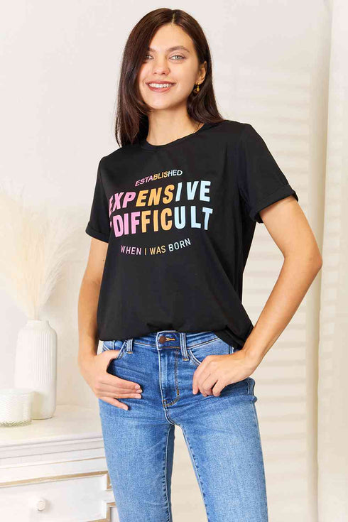Simply Love Slogan Graphic Cuffed Sleeve T-Shirt - LISA MARIE BOUTIQUE
