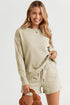 Double Take Full Size Texture Long Sleeve Top and Drawstring Shorts Set - LISA MARIE BOUTIQUE
