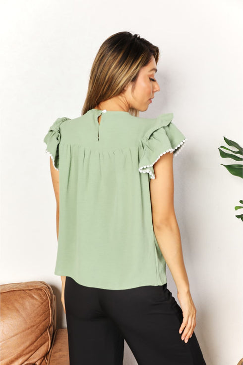 Double Take Pleated Detail Flutter Sleeve Blouse - LISA MARIE BOUTIQUE