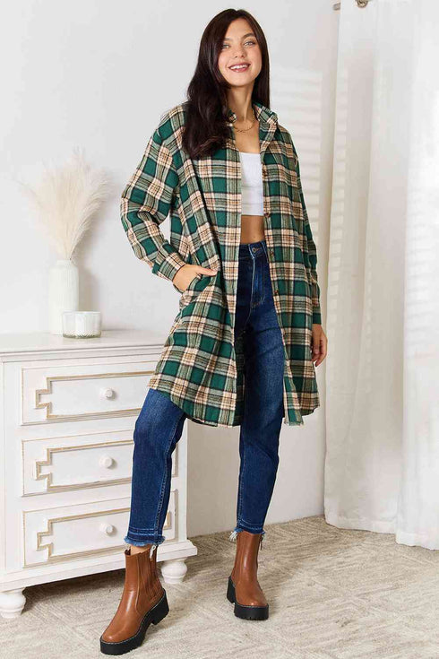 Double Take Plaid Collared Neck Long Sleeve Shirt - LISA MARIE BOUTIQUE
