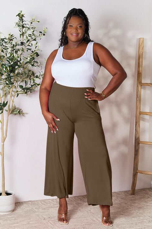 Double Take Full Size Smocked Wide Waistband Wide Leg Pants - LISA MARIE BOUTIQUE