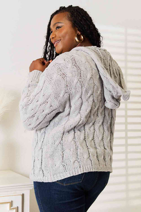 Woven Right Cable-Knit Hooded Sweater - LISA MARIE BOUTIQUE