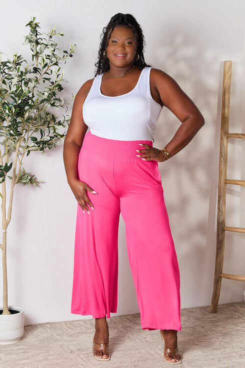 Double Take Full Size Smocked Wide Waistband Wide Leg Pants - LISA MARIE BOUTIQUE