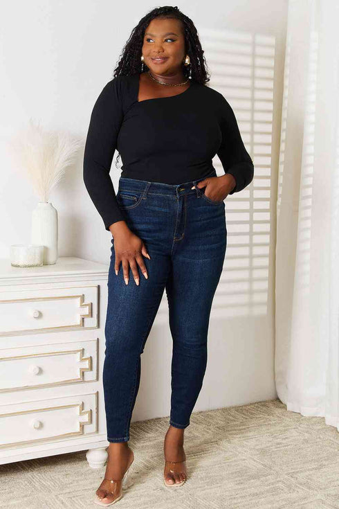 Basic Bae Asymmetrical Neck Long Sleeve Top - LISA MARIE BOUTIQUE