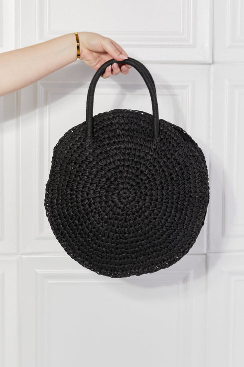 Justin Taylor Beach Date Straw Rattan Handbag in Black - LISA MARIE BOUTIQUE