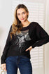 Double Take Sequin Graphic Dolman Sleeve Knit Top - LISA MARIE BOUTIQUE