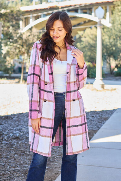Plaid Button Up Lapel Collar Coat - LISA MARIE BOUTIQUE