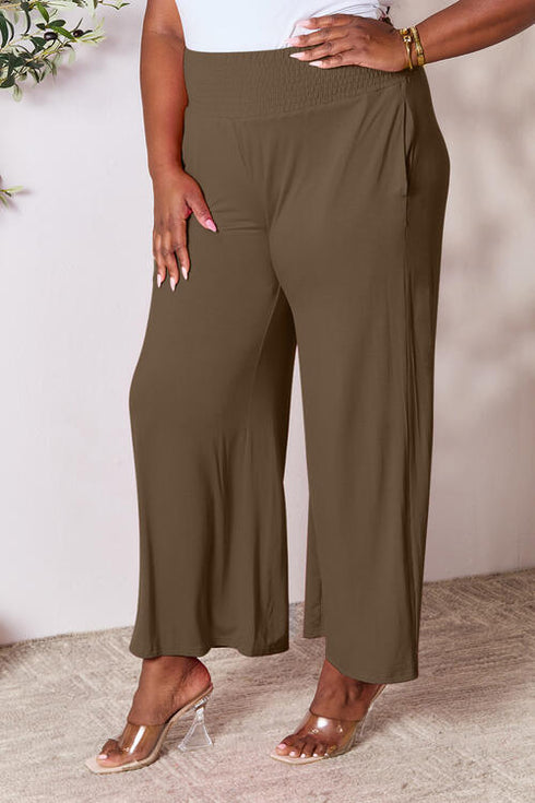 Double Take Full Size Smocked Wide Waistband Wide Leg Pants - LISA MARIE BOUTIQUE